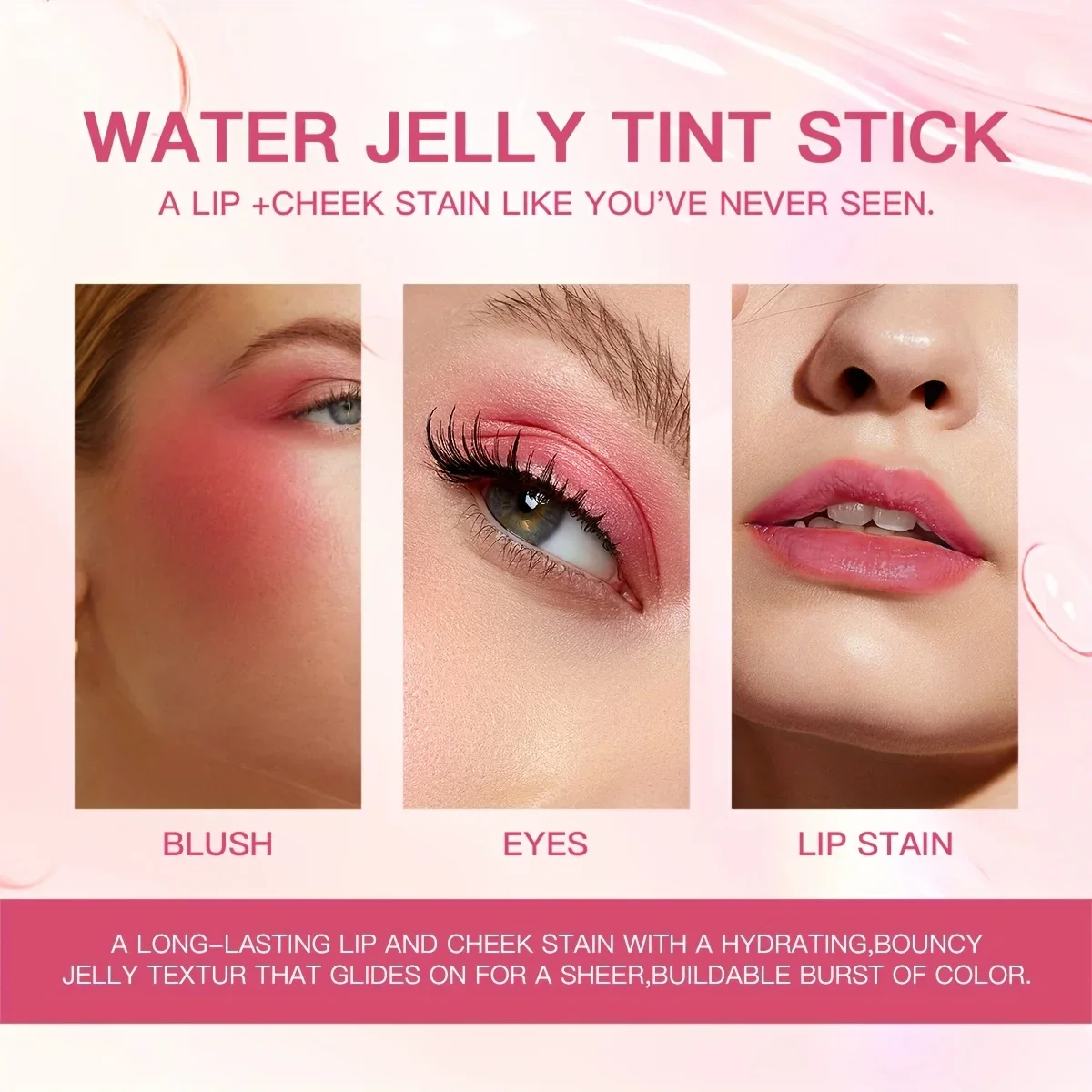 4 สี Jelly Blush Stick Lip Balm อายแชโดว์ 3-in-1 Multi-Use Matte Blush ชุ่มชื่น Brighten Lip GLOSS