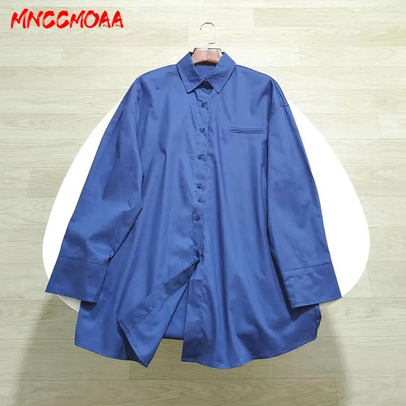 

MNCCMOAA 2024 Autumn Women Fashion Loose Single-Breasted Shirt Female Solid Color Casual Long Sleeve Commute Blouses Tops