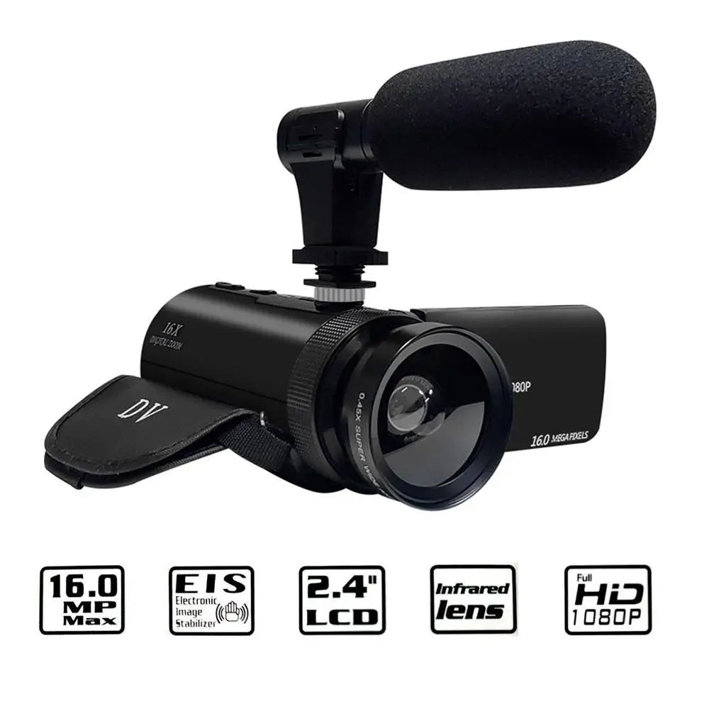 Full HD 1080P Digital Video Camera Camcorder YouTube Vlogging Recorder W/Microphone Wide-angle Lens Photography DV