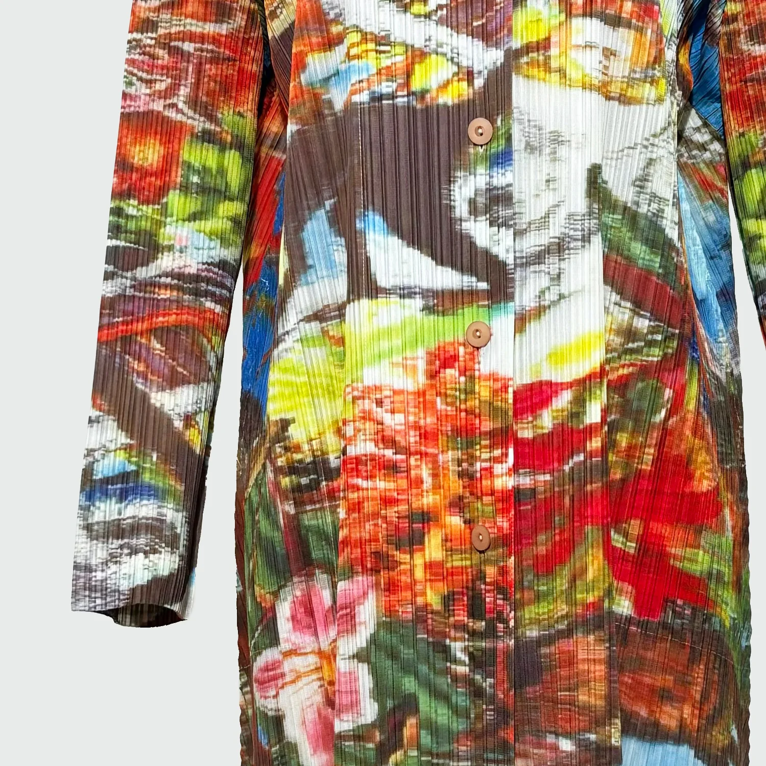 Miyake-vestido camisero holgado plisado, diseño Floral, versátil, a la moda, vestido largo de un solo pecho, ropa de mujer