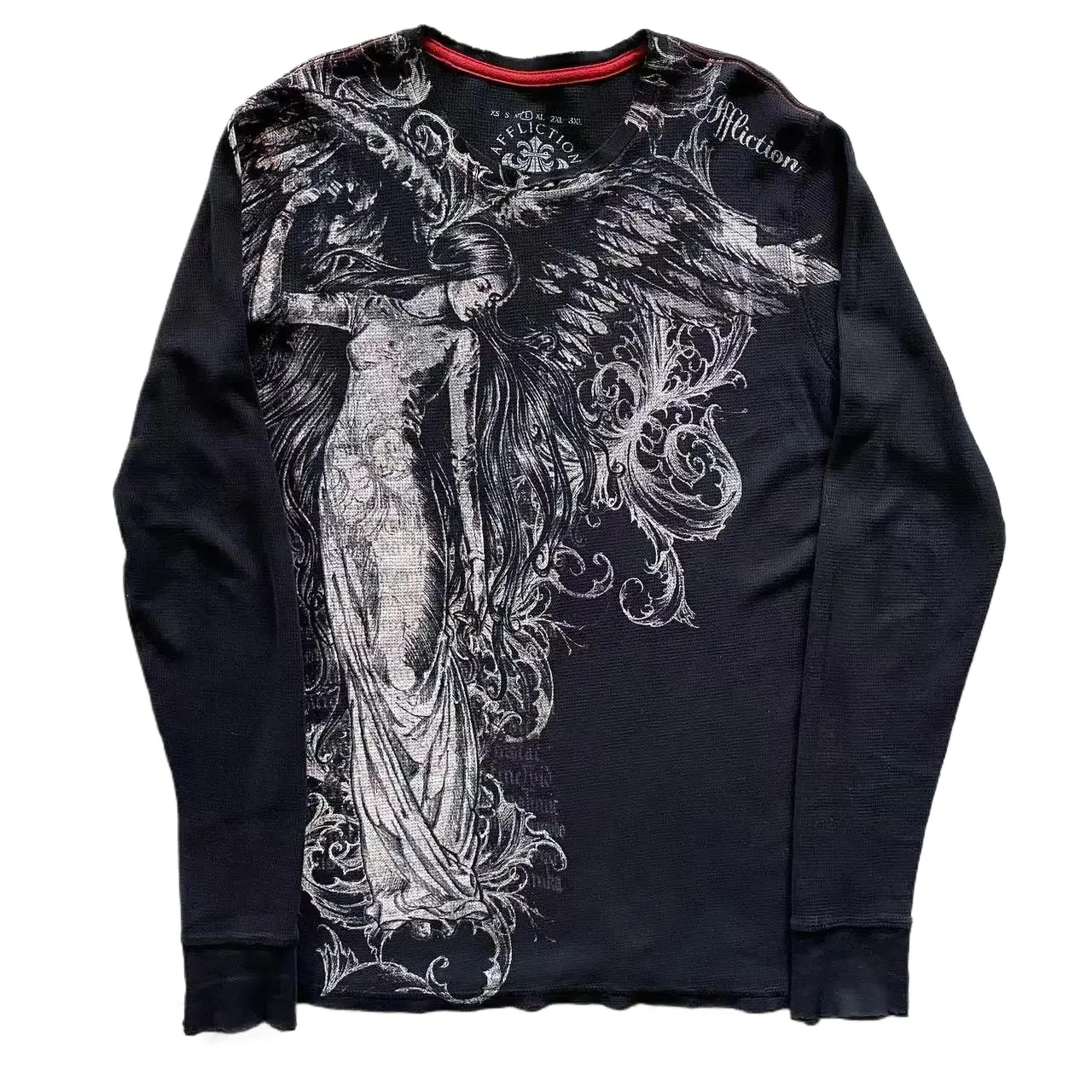 Streetwear Y2K Affliction Long sleeved T shirt Fashion Round Neck Oversized T shirt New  Mens Womens Casual Gothic Clothing Tops