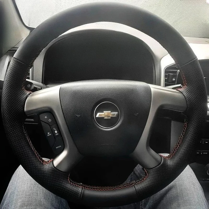 

For Chevrolet Captiva 2007-2014 Silverado GMC Sierra 2007-2013 Hand Stitched non-slip Genuine leather Car Steering Wheel Cover
