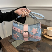 Fashion Women's Handbags Denim Stars Pattern Cool Girls Underarm Bag Female Small Shoulder Hobo Bags Chain Tote Bag