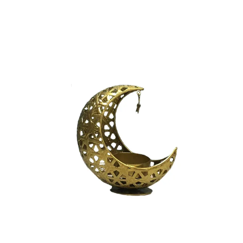 

Hollow candle holder Golden moon wrought iron ornament Home living room Hotel decoration