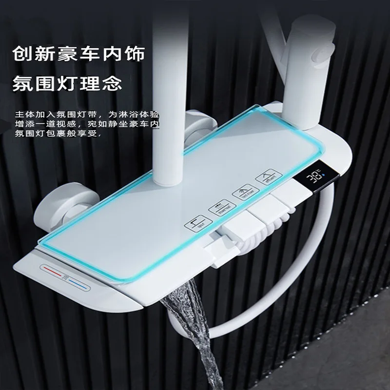Set shower toilet digital dengan tampilan suhu konstan, tombol piano pintar, lampu ambient, untuk kamar mandi rumah.