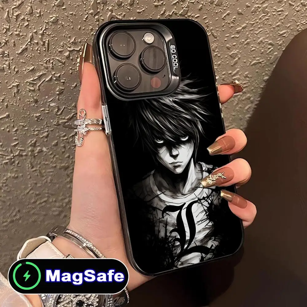 Death note l lawliet caso de telefone móvel para iphone 16 15 14 13 12 11 pro max plus magsafe translúcido cor capa luxo bonito