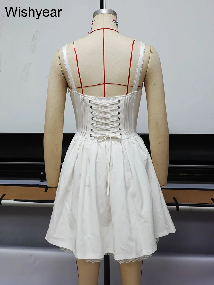 Wishyear Kant Patchwork Strandvakantie Rode Korte Jurk Vrouwen Sexy Spaghetti Grote Schommel Backless Bandage Party Club Kleding