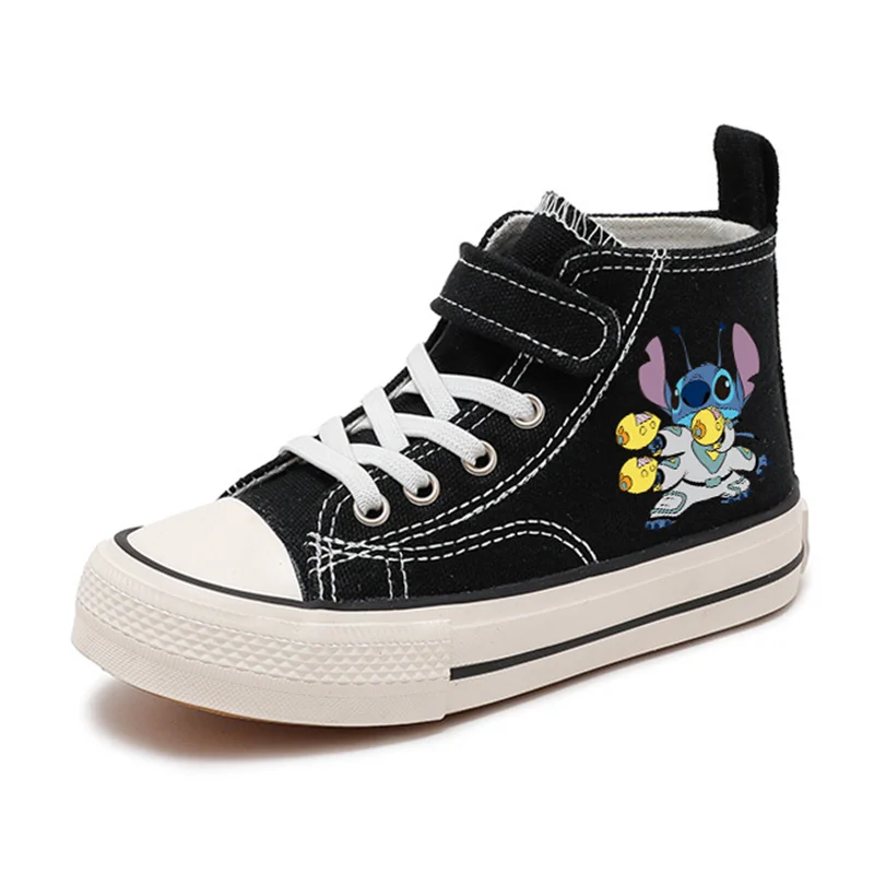 Zapatillas deportivas de lona con fondo plano para niño y niña, zapatos cómodos con estampado de dibujos animados, Lilo Stitch, Disney