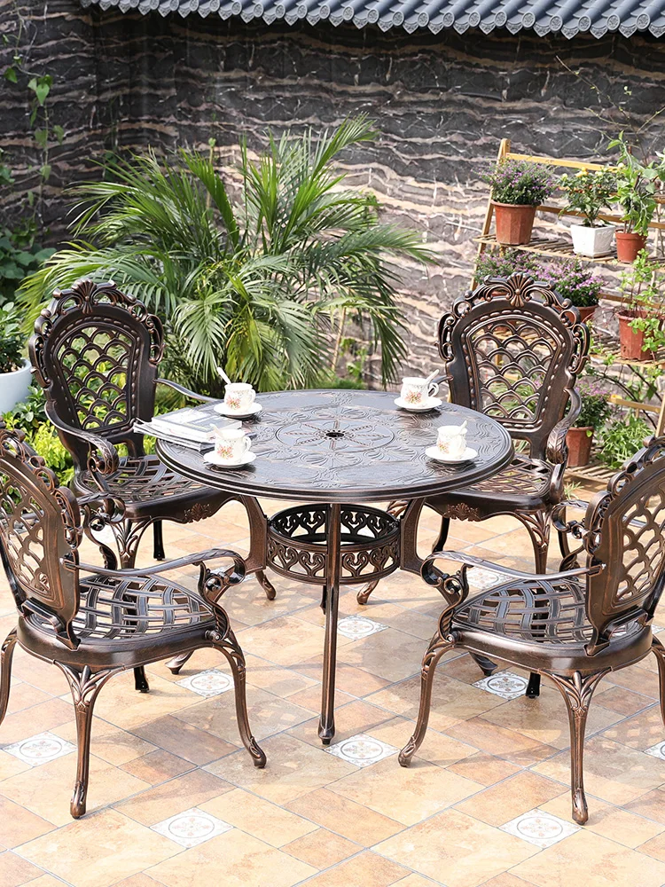 Furniture Three-Piece and Five-Piece Set Indoor Outdoor Leisure Garden Courtyard Cast Aluminum Table and Chair