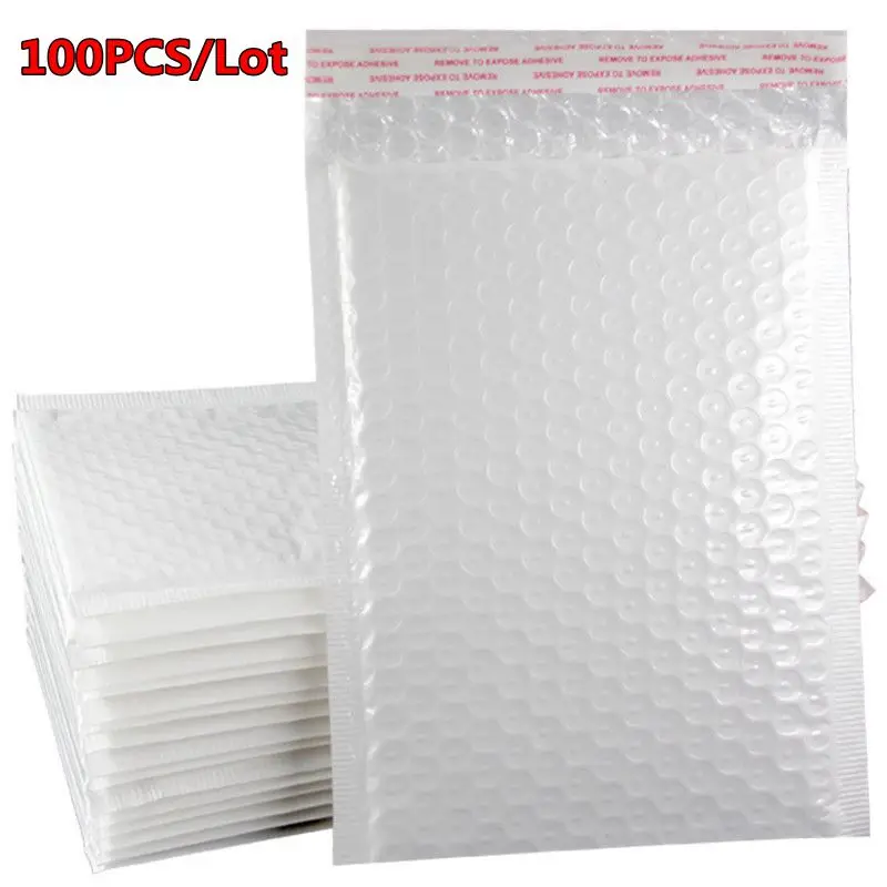 100 Sacos Envelope Pçs/lote Espuma Branca Auto Selo Saco de Pacotes de Saco Mailing Utentes Acolchoado Envelopes de Envio Grátis Com Bolha