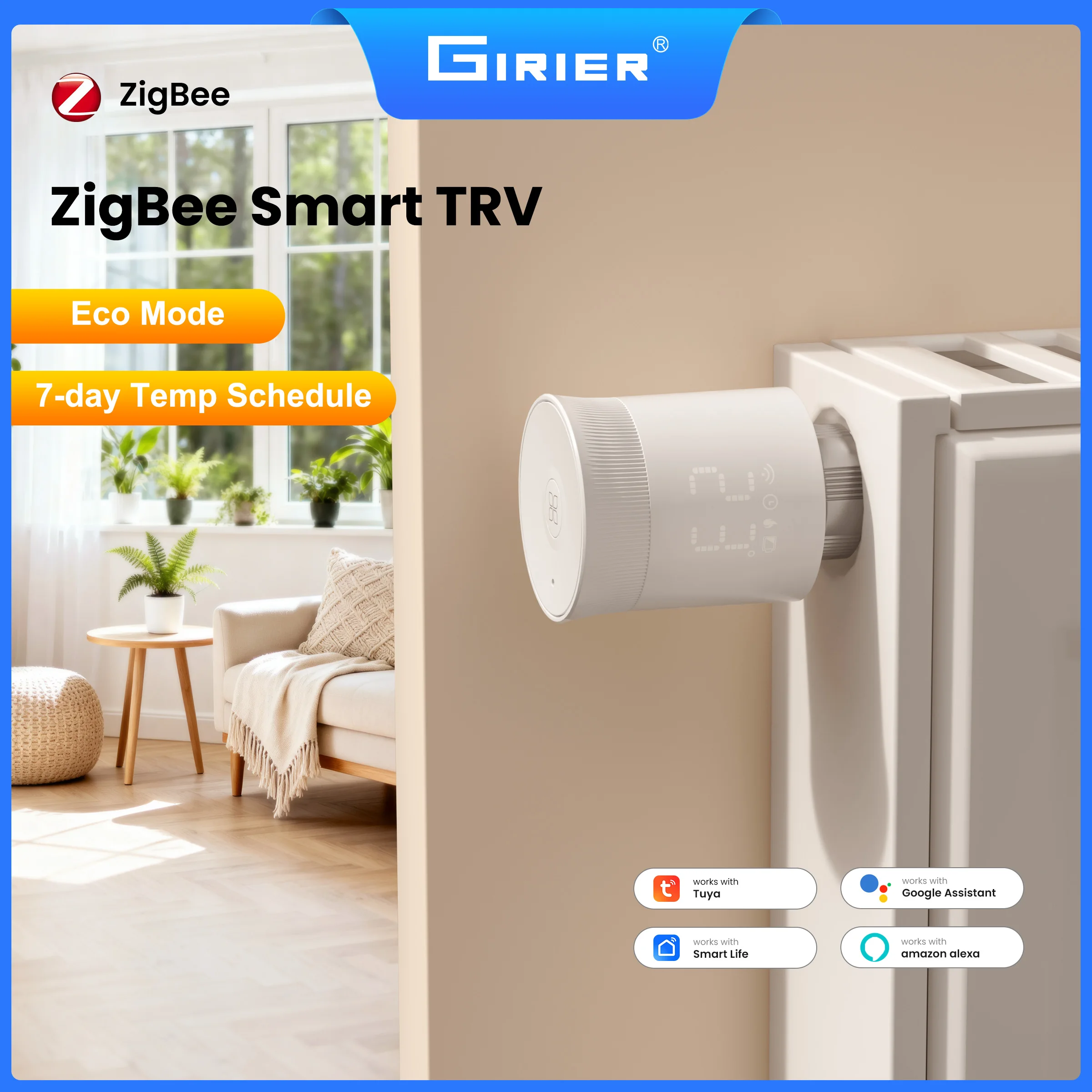 

GIRIER Tuya ZigBee термостатический клапан радиатора умный TRV термостат радиатора программируемый регулятор температуры работает с Alexa