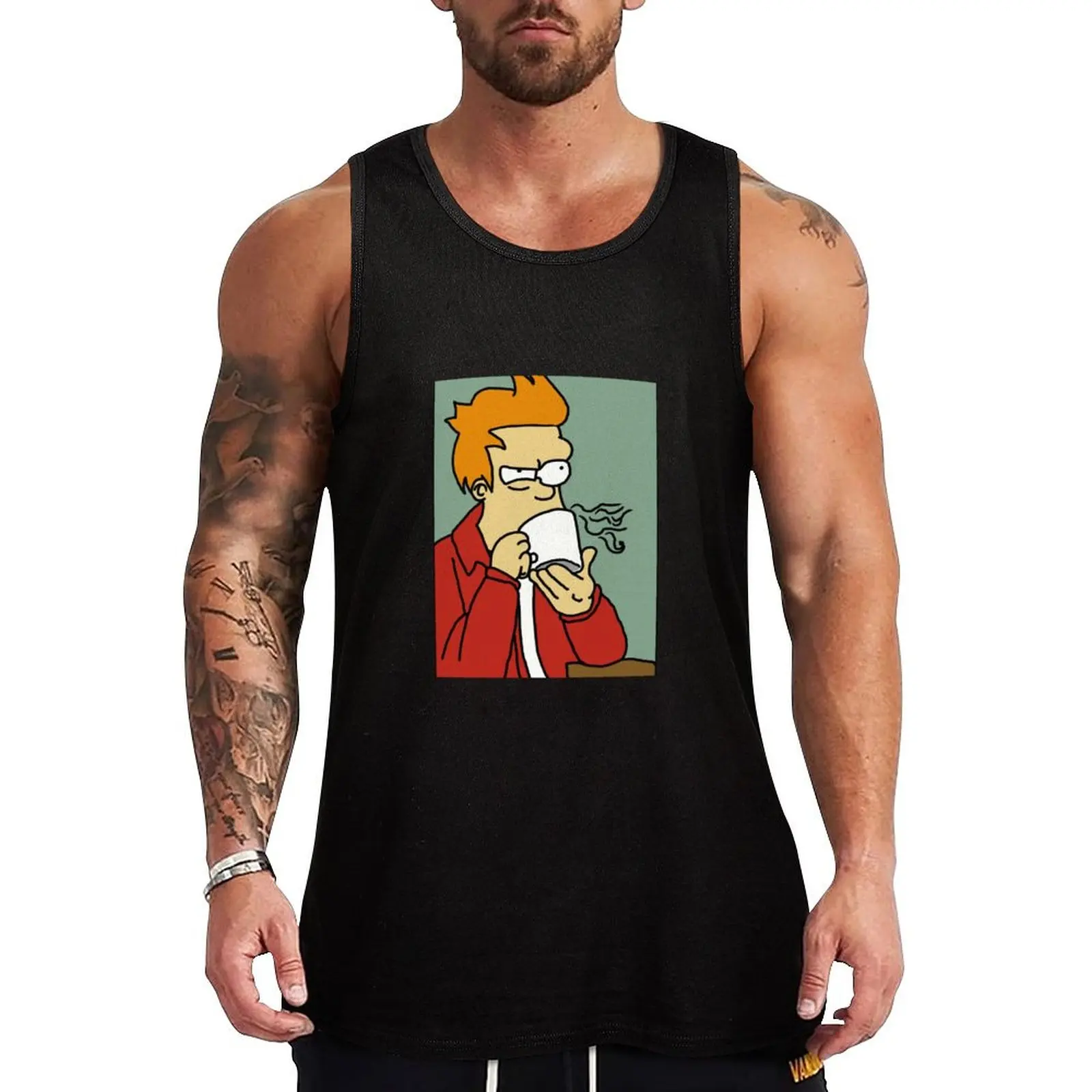 

Fry Coffee Freehand Digital Tank Top sports vest t-shirts for Men's gym muscular man