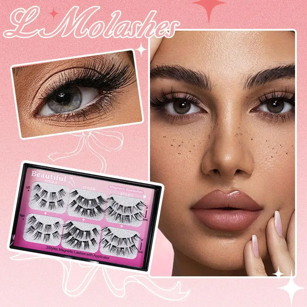3 paia di ciglia magnetiche fatte a mano soffici ciglia finte visone riutilizzabili ciglia finte naturali e set di pennelli magnetici per il trucco