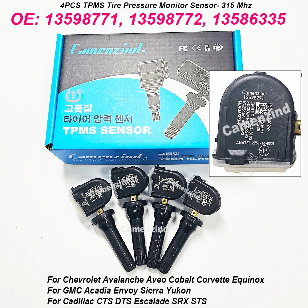 

4 шт. 13598771 13598772 13586335 Датчик давления в шинах TPMS 315 МГц 13516164 для Chevrolet Aveo Corvette Express 1500 Impala Malibu