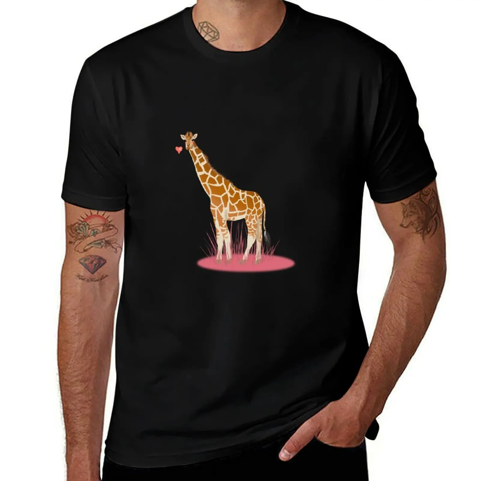 

Giraffe Love T-Shirt blue archive man t shirt street wear fitted t shirts for men