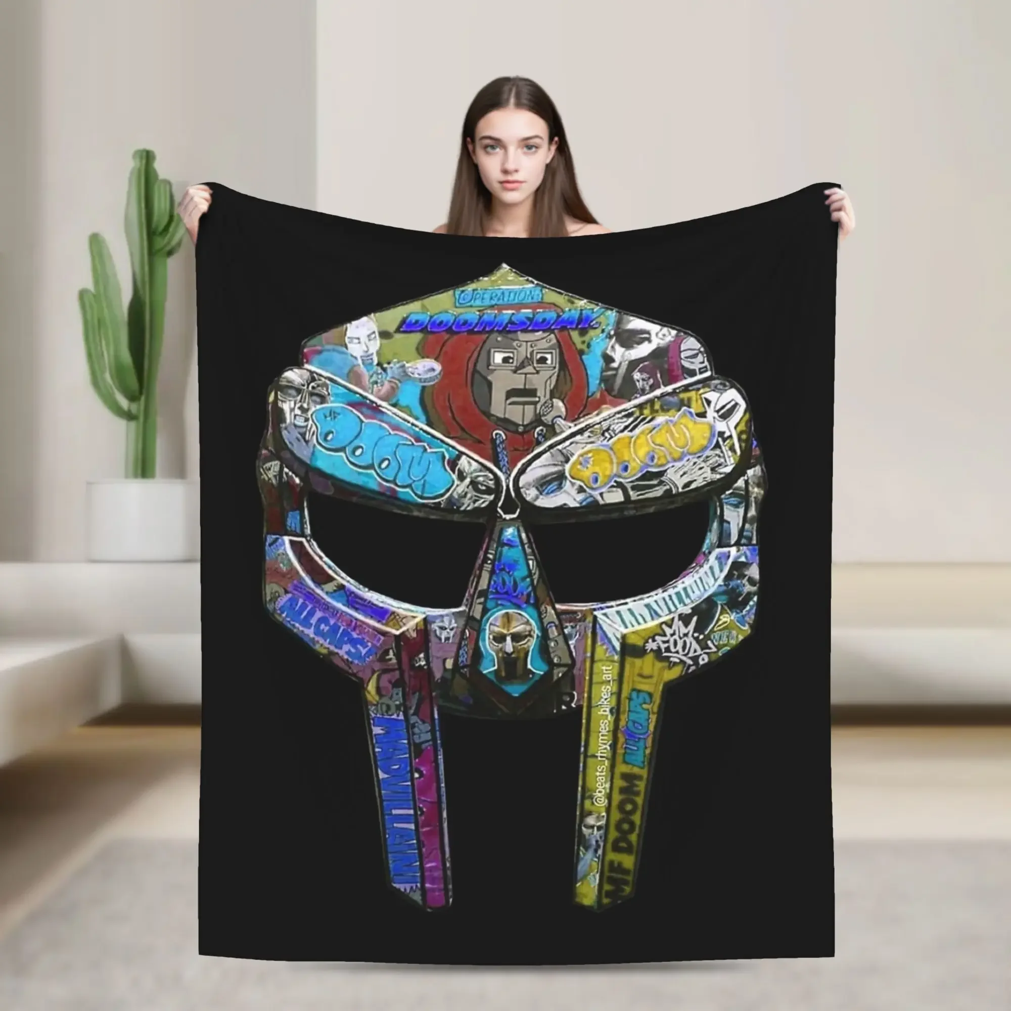 

Фланелевый плед с изображением лица рэпера MF DOOM, мягкий, дышащий, с принтом, для спальни, дома или в качестве коврика