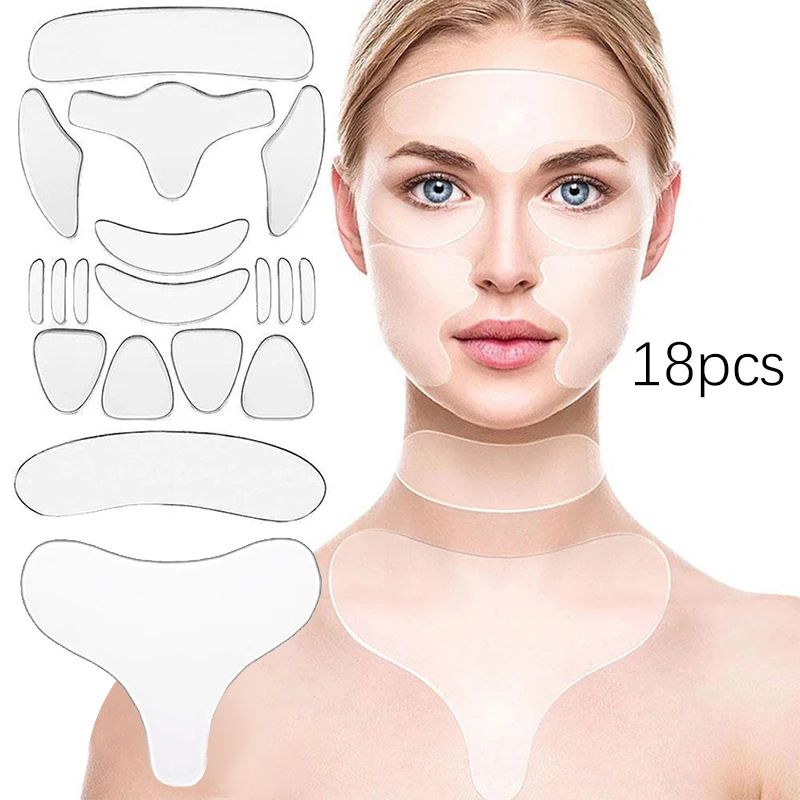 18Pcs Face Forehead Neck Eye Anti Wrinkle Aging Care Sticker Pad Patch Reusable Anti Wrinkle Silicone Patches Skin Lifting Tool