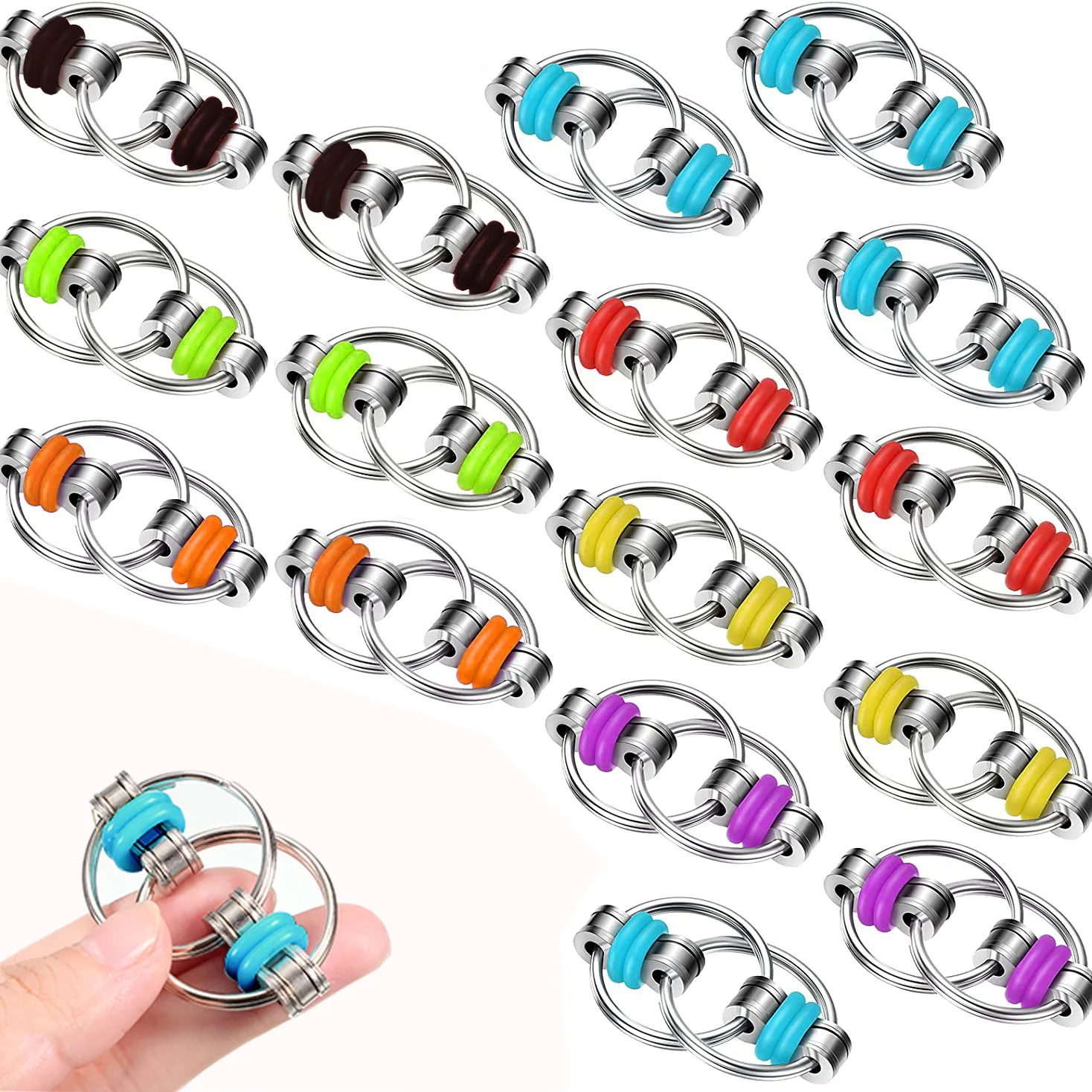 3PCS Colorful Bike Metal Chain Stress Relief Mini Key Ring Fingertip Spinner Sensory Toys Kids Adults Metal Decompression Toys