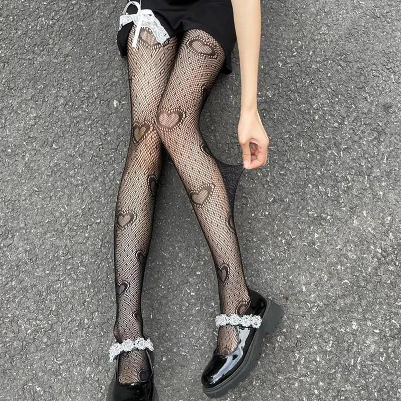 

1pcs Women Socks Love Jacquard Fishnet Stockings Sweet Japanese Cute Girl Lolita Ins Stockings Pantyhose