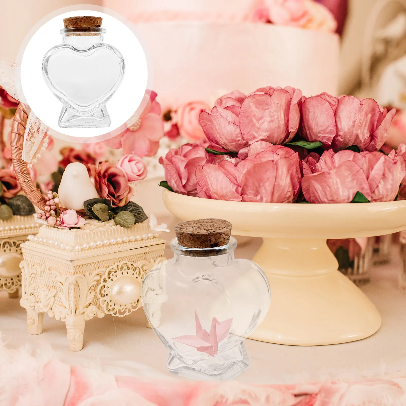 

1pcs Heart Shaped Glass Bottle Small Transparent Storage Jar For Diy Wishing Messages Craft Ornament Decorative Empty Container