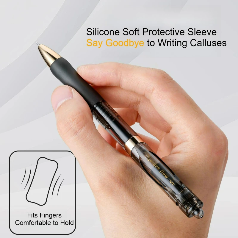 M&G Golden Flow Retractable Gel Pen ST Tip Black 0.5mm Quick-Drying Writing Smoothly Students Exams Practice and Office Signing