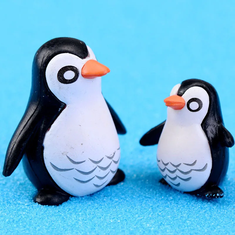 2PCS Penguin Father Son Animal Miniature Fairy Garden Home Houses Decoration Mini Craft Micro Landscaping Decor DIY Accessories