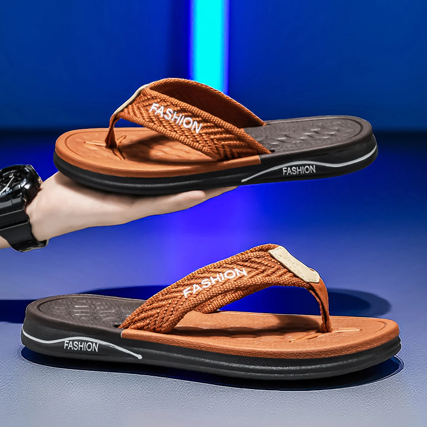 Men Summer Flip Flops, Outdoor Anti-slip Wear-resistant Thong Slippers, Beach Casual Sandals For Daily Outside Wear