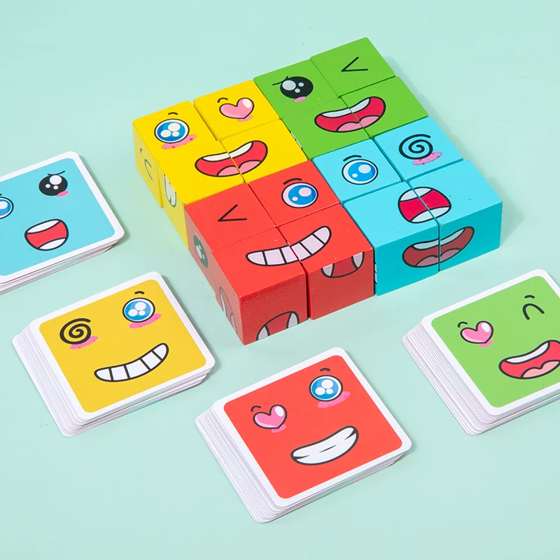 Face Change Cube Game Toy para Crianças, Expressão Montessori Quebra-cabeça, Blocos de Construção Brinquedos, Aprendizagem Precoce, Jogo Educacional, Presente