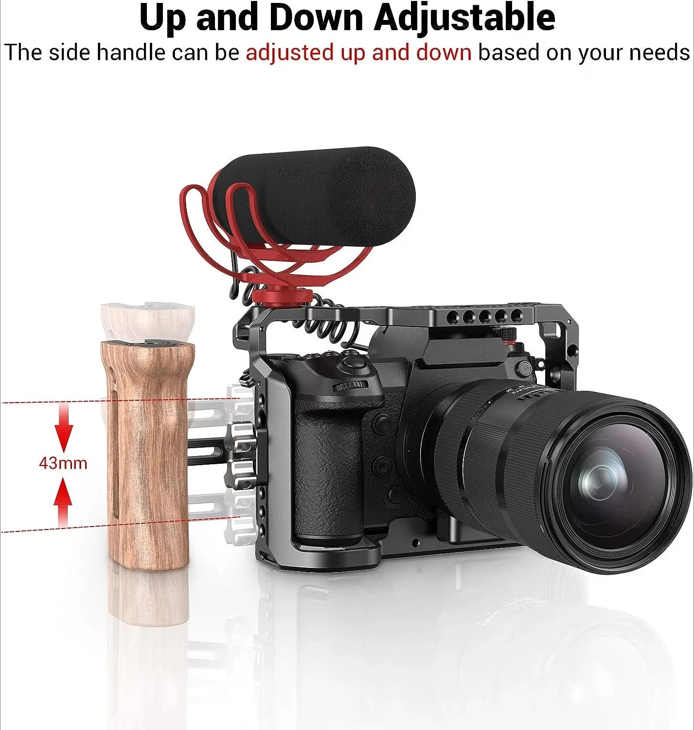 SMALLRIG Side Wooden Handle Grip for DSLR Cage W/Cold Shoe Mount Threaded Holes Direction Changeable - 2093