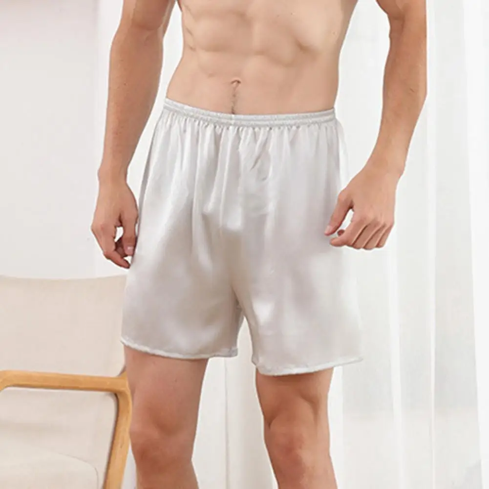 

Men Imitation Silk Casual Shorts Elastic Waistband Sleeping Shorts Smooth Fabric Wide Leg Short Arrows Pants Breathable Homewear