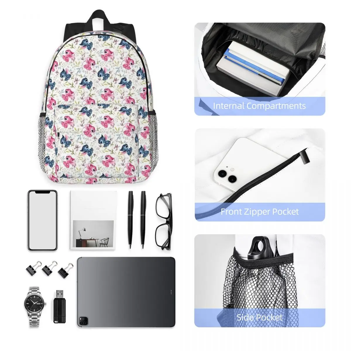 Stitch And Angel Compact 15-Inch Backpack - Stylish Lightweight Bag Perfect for Students and Commuters