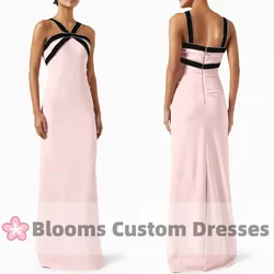 Blooms Shiny Decor Velvet Straps Customized Evening Dress Light Pink Crepe Prom Gown Sleeveless Party Dress For Formal Occasion