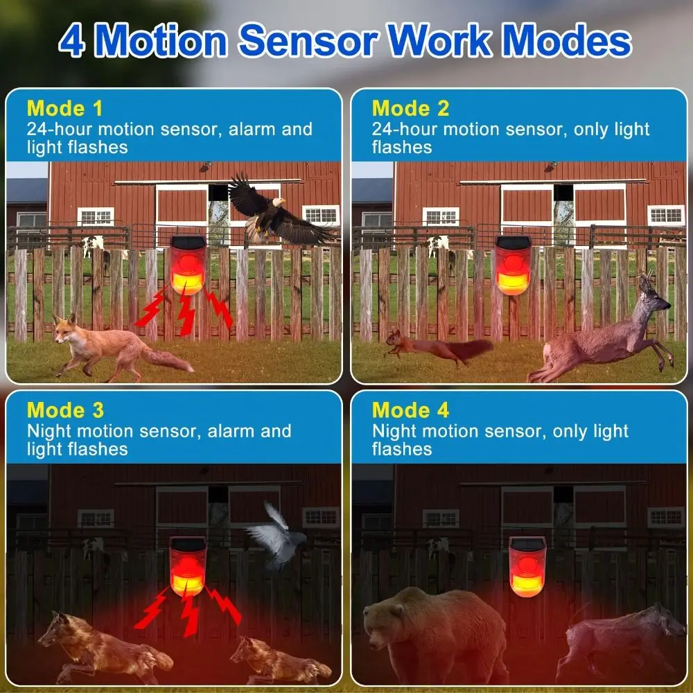 Waterproof Solar Alarm Multifunctional Portable Solar Charging Alarm Sound Alarm Animal Deterrent Solar Lamps Garden Protection