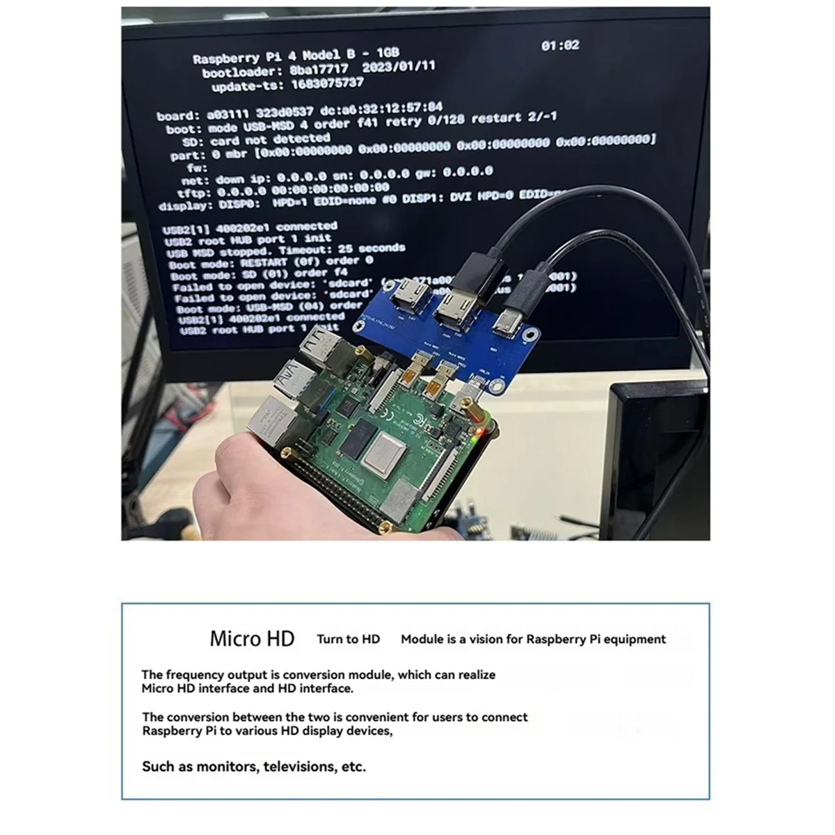 AM38M For Raspberry Pi Micro-HDMI-Compatible to HDMI-Compatible Module Dual 4K Output Compatible with for Raspberry Pi 5/4B