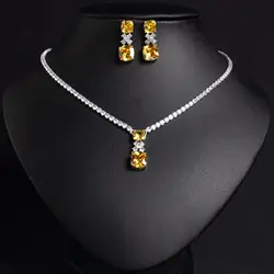 Square Bridal Necklace Women's Clavicle Chain Zircon Pendant Earrings Necklace