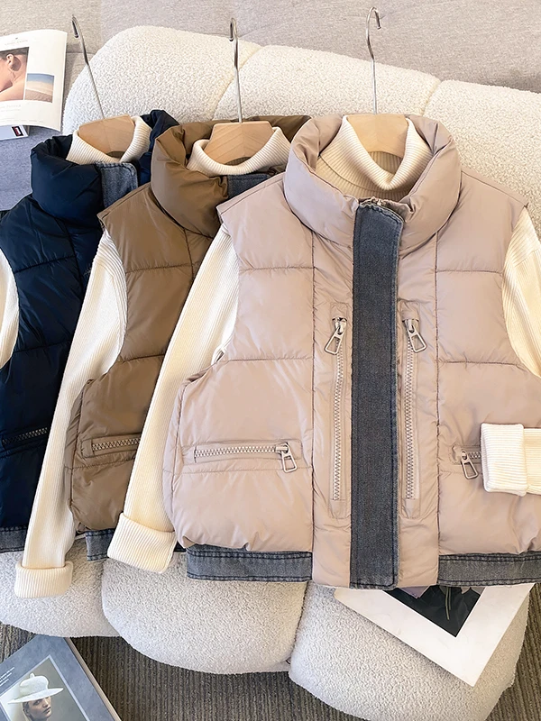 

plus Size Women's Zipper Cotton Jaet Quilted down Vest Svel Patchwork Winter Warm Comfortable Faionable Trendy