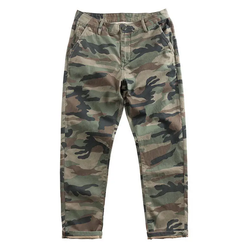 Fashion 2022 Camouflage Overalls Men\'s Cropped Pants Cargo Harem Hiking Military Straight Retro Cotton Tactical Pants for Men