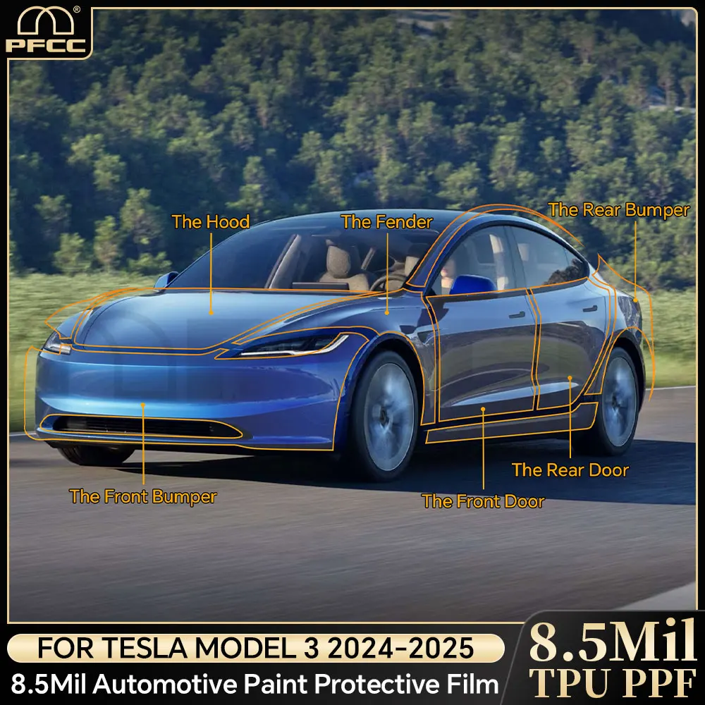 

PPF Paint Protection Film for Tesla Model 3 Highland 2024 8.5thick Pre-Cut Car Clear TPU PPF Kit Transparent Sticker Auto Decal