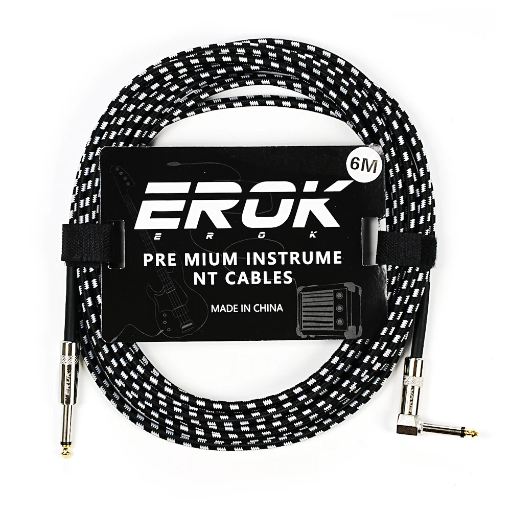 EROK 6M kabel Audio gitarowy anty-szum linii 6.35mm z męskiego na męskie kolorowe pleciona linka podłączania pedału akcesoria do instrumentów