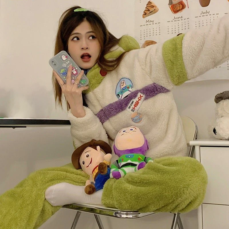 

Disney Toy Story Buzz Lightyear Lamb пальто и брюки для мужчин и женщин мультфильм зимнее теплое утепленное свободное пальто с капюшоном куртка верхняя одежда