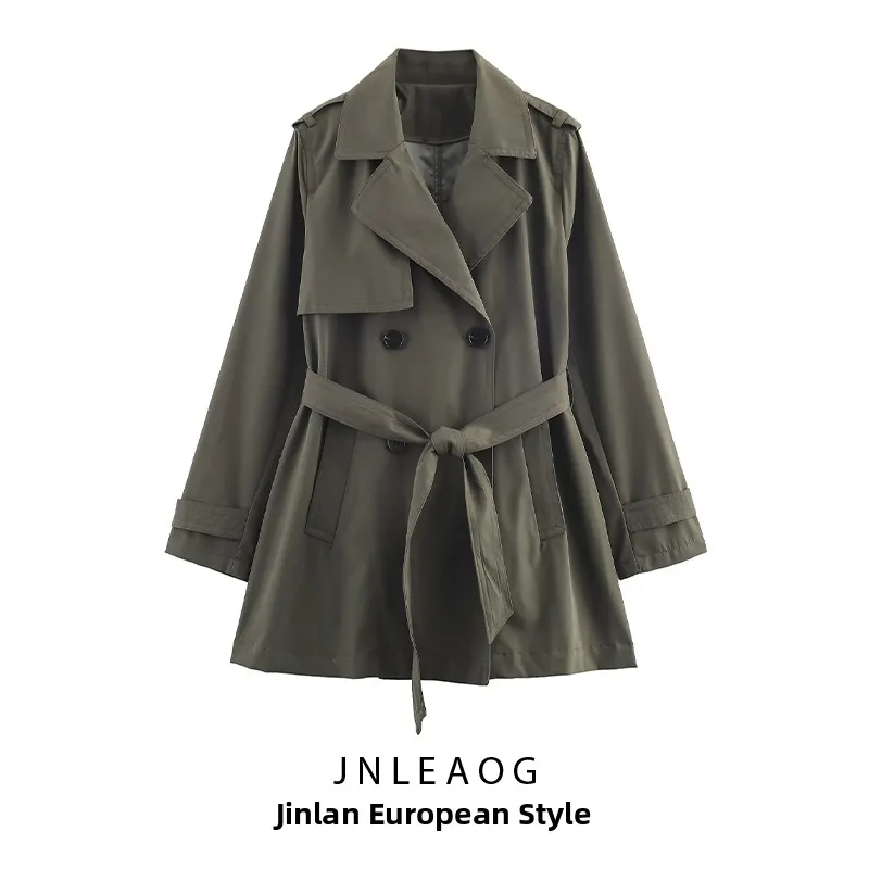 

Сводная водостойкая двубортная осенняя ветровка JNLEAOG, женское прямое длинное пальто-све