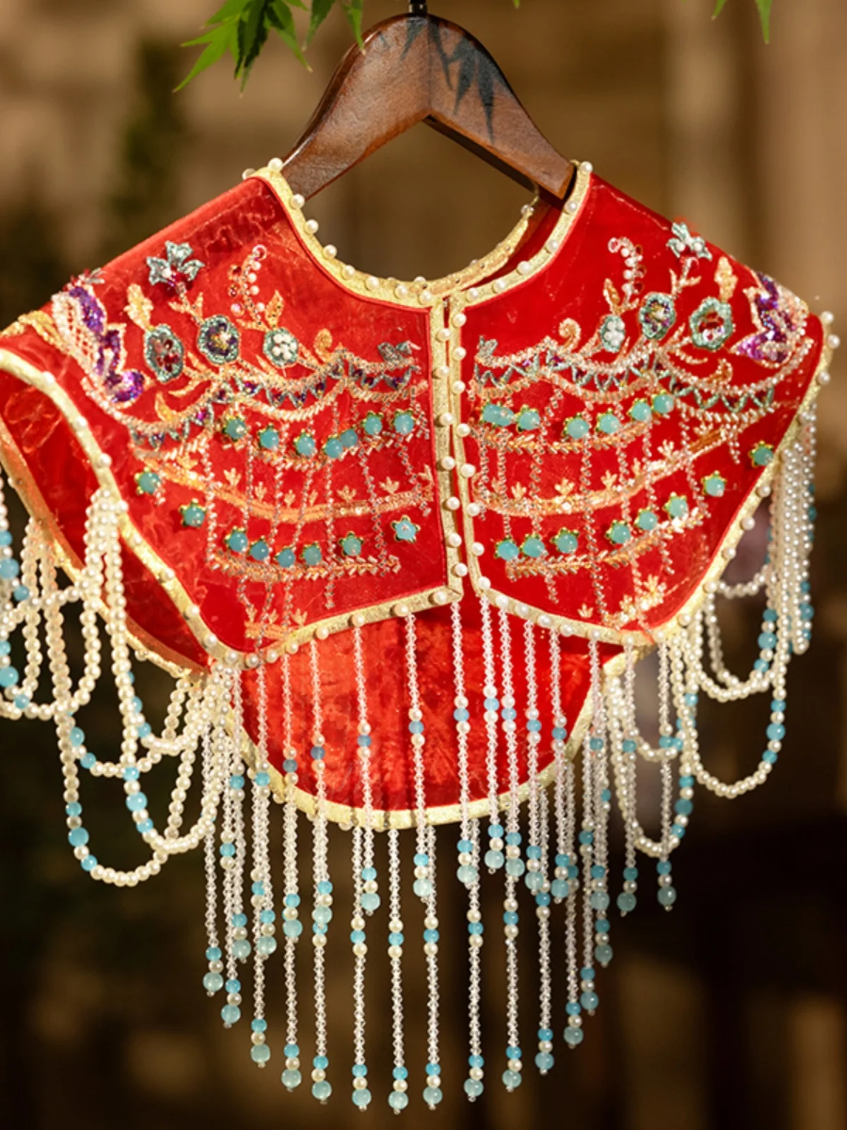 

Handmade Beaded Lace oulder awl Ultra Fairy Tassel Cloak Versatile Retro ort Coat Matching Qipao Jaet Petalbride Brand