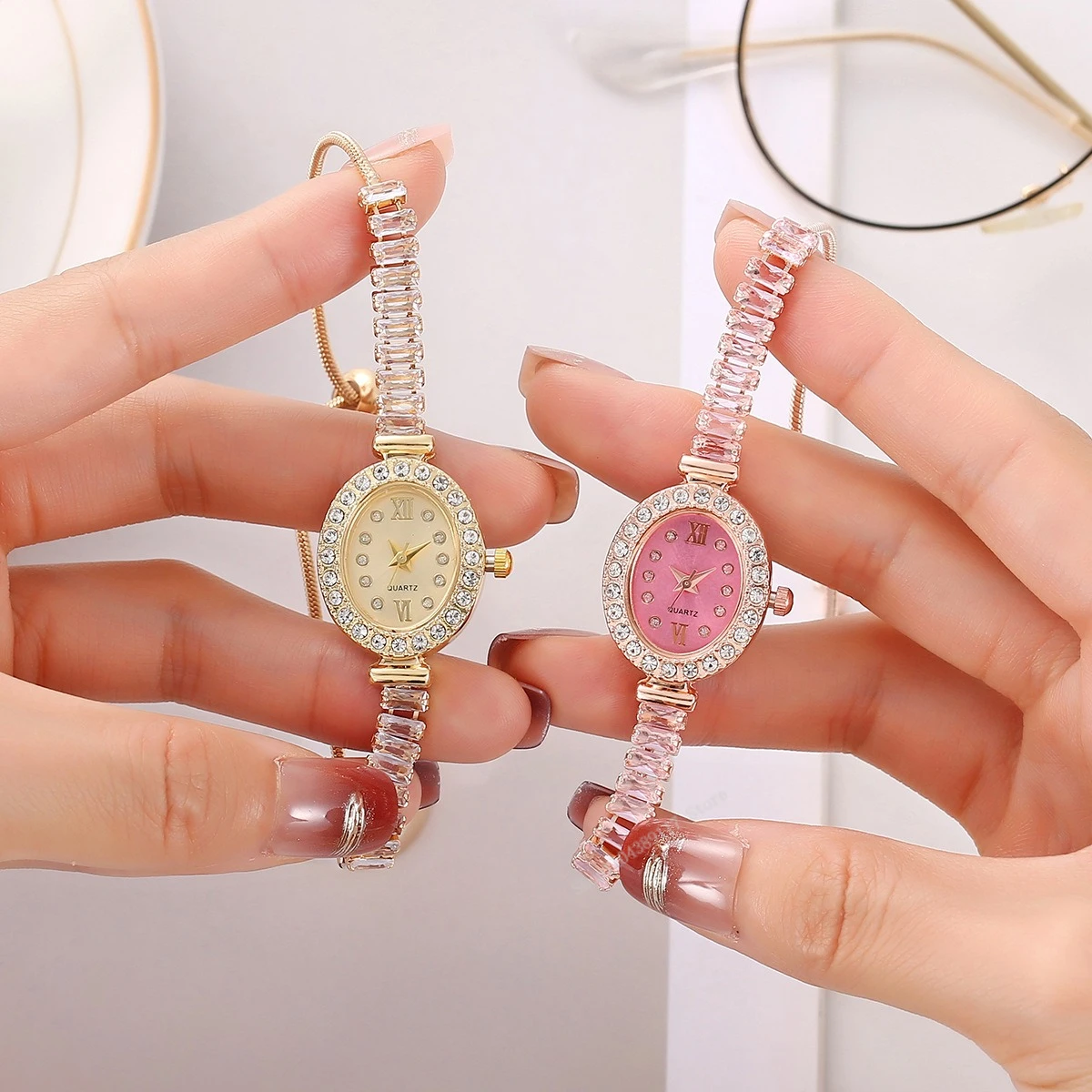 

Роскошные женские часы с кристаллами и розовым золотом, модные элегантные кварцевые наручные часы, комплект с регулируемым браслетом, идеальный подарок