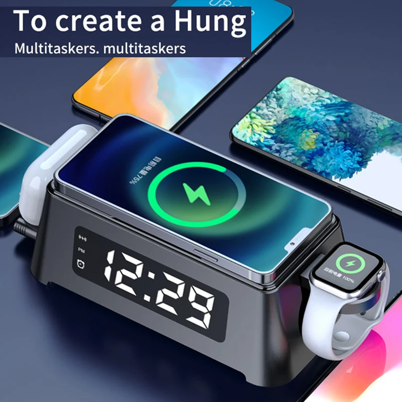 4-in1 นาฬิกา Wireless Charger Fast CHARGING Wireless CHARGING Station สําหรับ iPhone 16 15 14 13 12 นาฬิกา Airpods 2 3 Pro Samsung S24