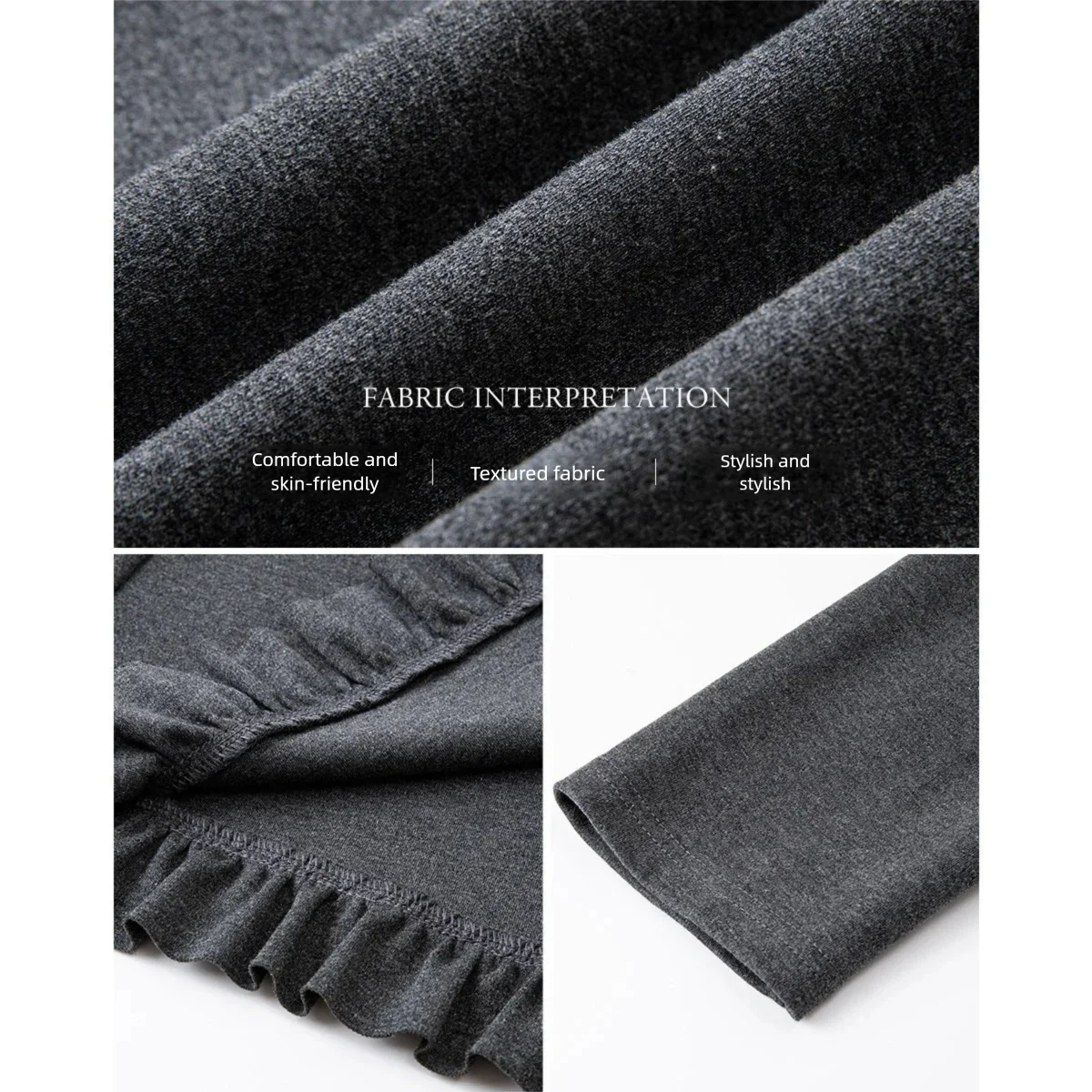 VIMLY Gray Two-piece Set Women 2026 Autumn New Ruffle Elegant Round Neck Pullover Long Skirt Office Lady Matching Outfit A3602 view 5