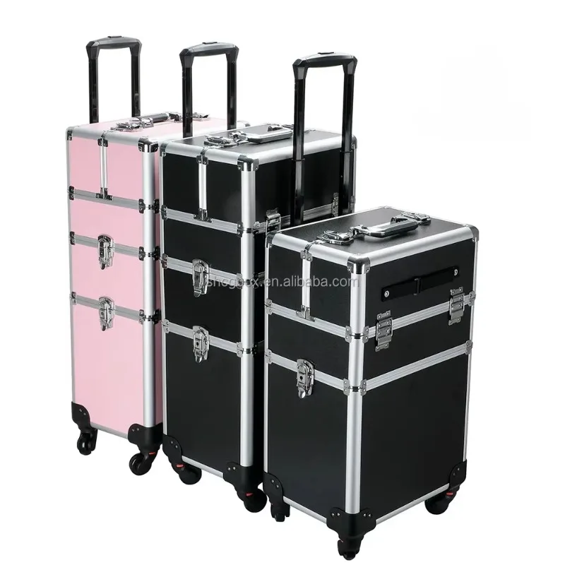 Professional Aluminum Makeup Trolley, Rolling Nail Case, Jewelry Trolley, Cosmetic Train Display Case