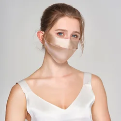 Çift katmanlı dut ipek güneş koruyucu yüz için maske kadın moda yaz koruma ayarlanabilir kulak kayış nefes peçe ince