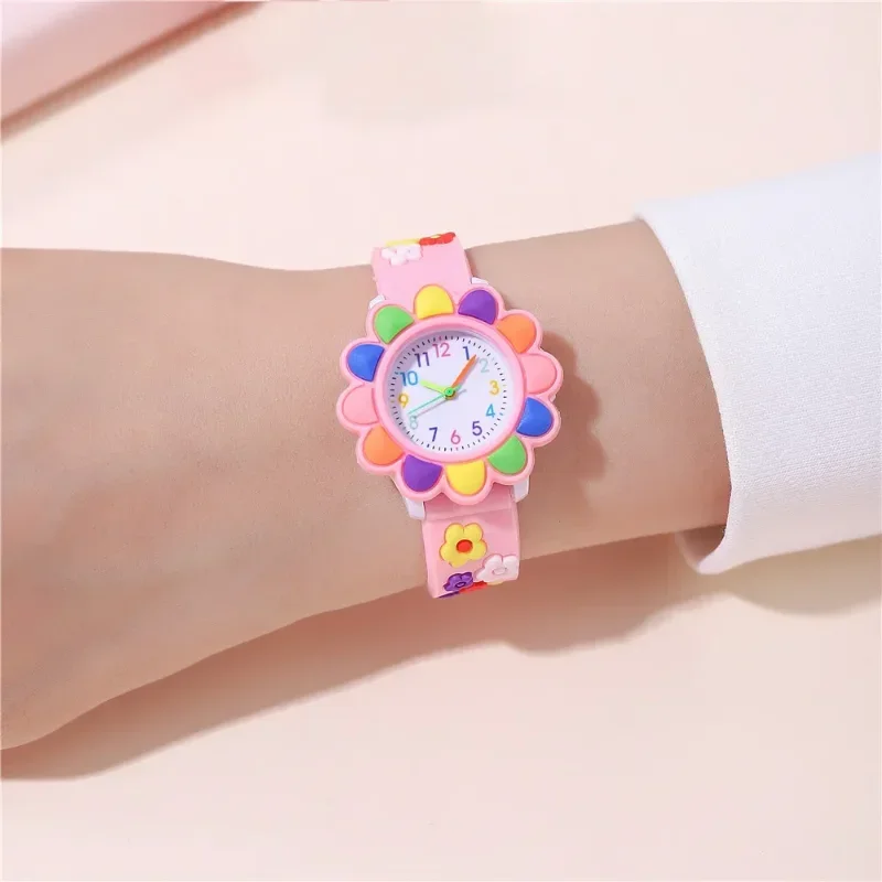 Bonito doce colorido flor dos desenhos animados relógio crianças relógios bonito casual colorido banda de plástico meninos e meninas relógio de quartzo reloj