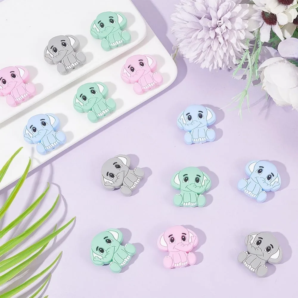 Elefante-como contas de silicone, 4 cores, 16 pcs, bonito, desenhos animados, diy, diy, diy, diy