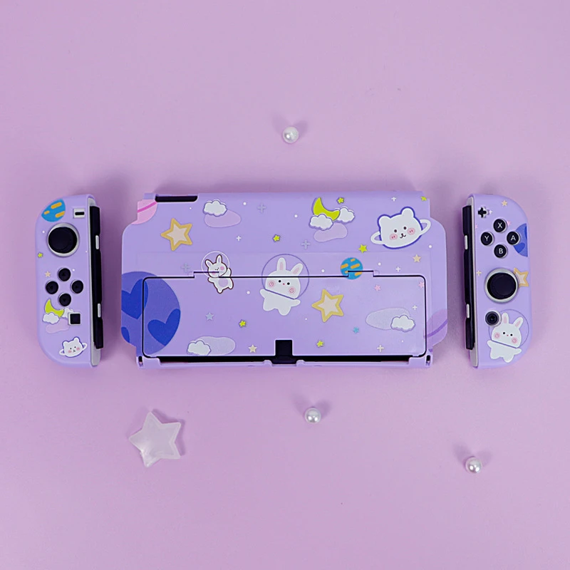 Słodki miś królik kreskówkowy przełącznik OLED powłoka ochronna miękkie etui TPU na przełącznik Nintendo OLED NS Joy-Con futerał na kontroler